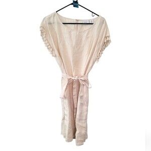 Antibes Blanc 100% Linen Cream Tassel Dress Size Medium Beach Coastal
